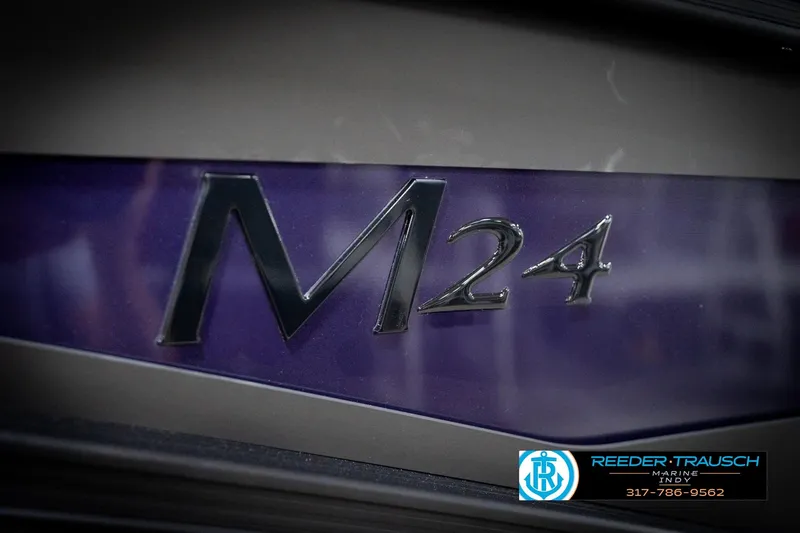 Slide: The Image of 2026 Bennington 22 MFB boat logo with Reeder-Trausch Marine contact details. - 50