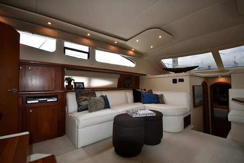 Slide: The Image of Luxurious interior of 2007 Cruisers Yachts 455 Express Motoryacht with elegant seating and wood accents. - 45