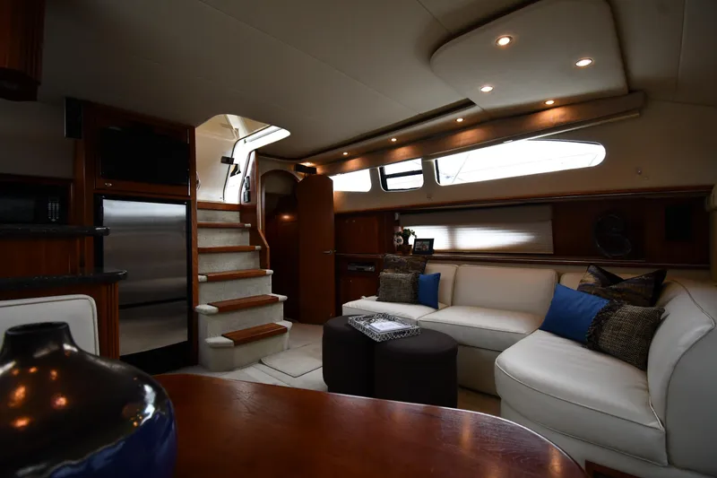 Slide: The Image of Luxurious interior of 2007 Cruisers Yachts 455 Express Motoryacht with elegant seating and modern design. - 46