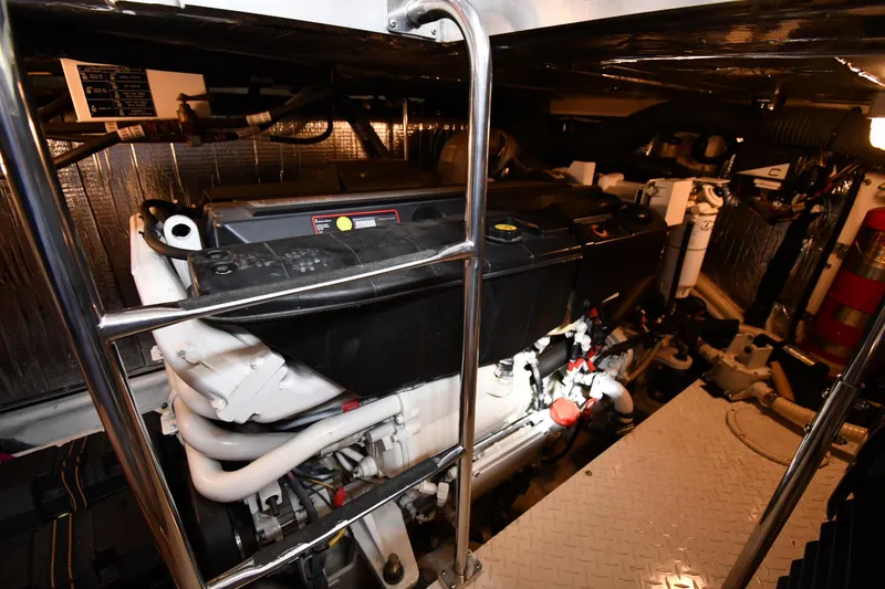 Slide: The Image of Engine room of 2007 Cruisers Yachts 455 Express Motoryacht, featuring detailed machinery. - 67