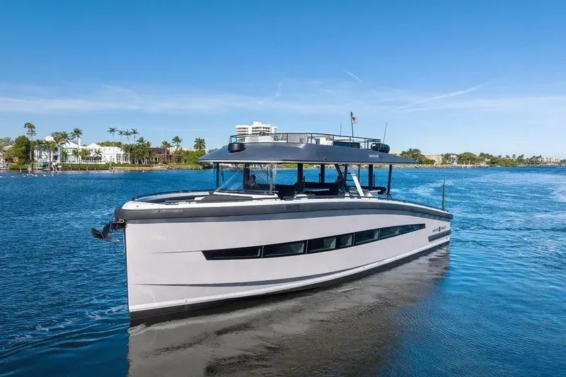 Slide: The Image of 2019 DutchCraft 56 Open yacht cruising on a sunny day, with modern design and sleek lines. - 0