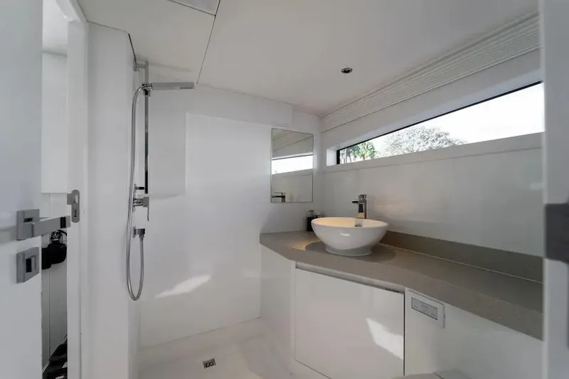 Slide: The Image of Modern bathroom interior on 2019 DutchCraft 56 Open yacht, featuring sleek design and fixtures. - 26