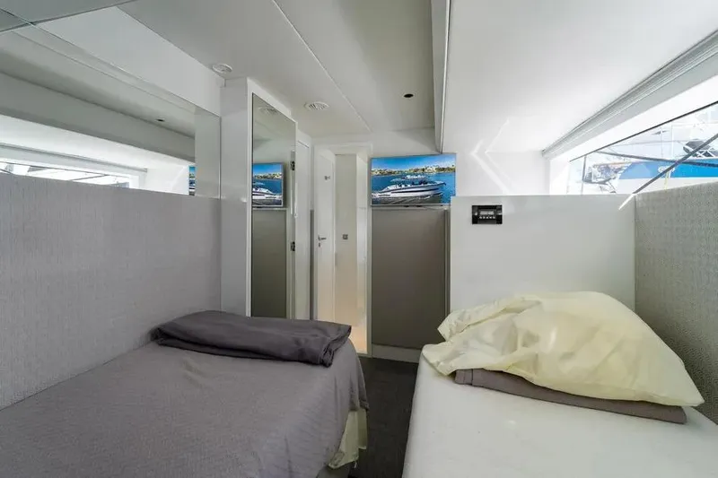 Slide: The Image of Interior of 2019 DutchCraft 56 Open yacht with modern twin beds and sleek design. - 31