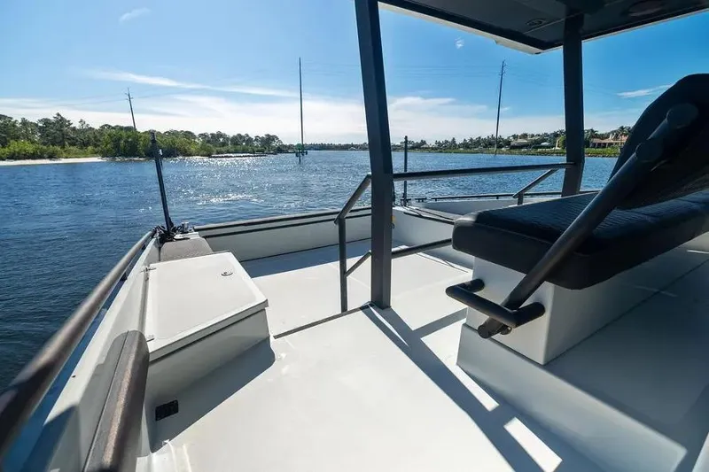 Slide: The Image of 2019 DutchCraft 56 Open yacht interior with scenic waterway view. - 8