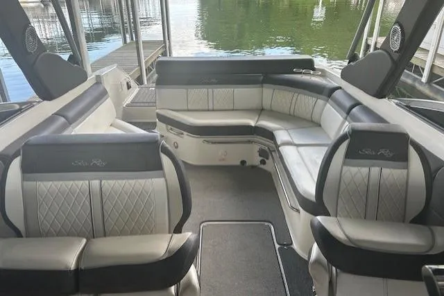 Slide: The Image of 2017 Sea Ray SLX 280 boat interior with luxurious seating and elegant design. - 6