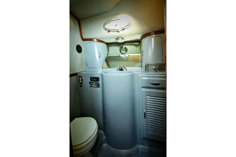 Slide: The Image of 1989 Mediterranean 38 Express yacht bathroom with compact design and modern fixtures. - 18