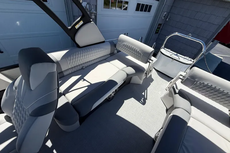 Slide: The Image of Luxurious seating on 2026 Avalon 2585 Excalibur LTD pontoon boat, featuring elegant design and comfort. - 19