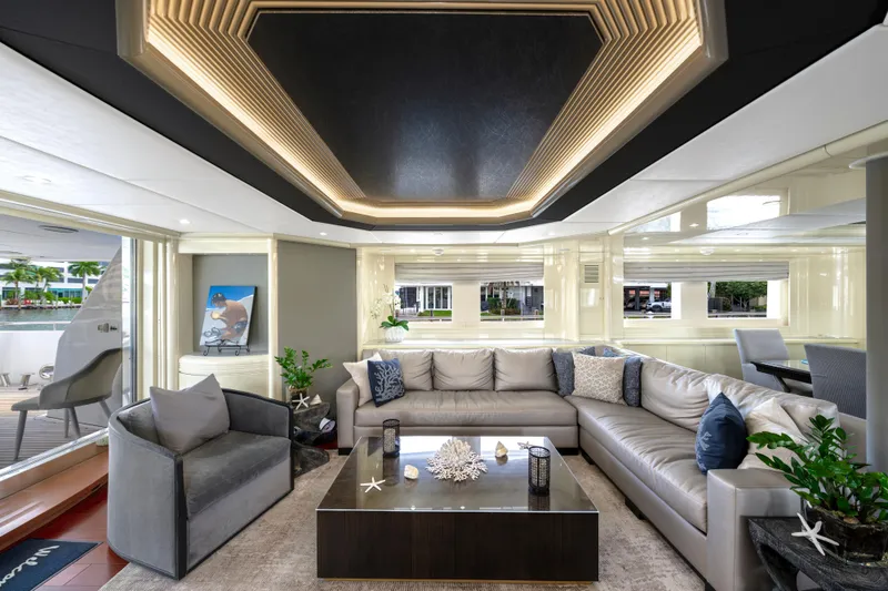 Slide: The Image of Luxurious 1998 Intermarine 118 yacht interior with modern decor and spacious seating area. - 24