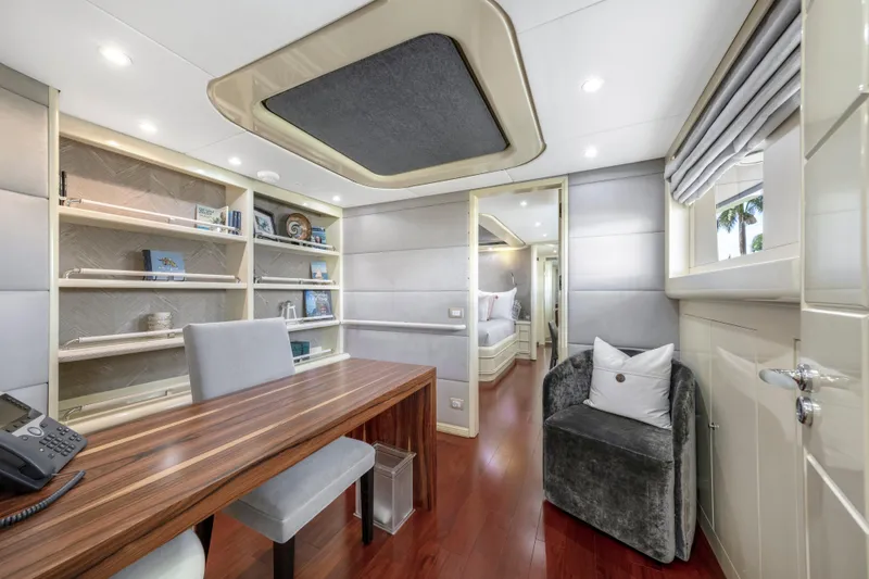 Slide: The Image of Luxurious office interior on 1998 Intermarine 118 yacht with modern furnishings and elegant decor. - 47