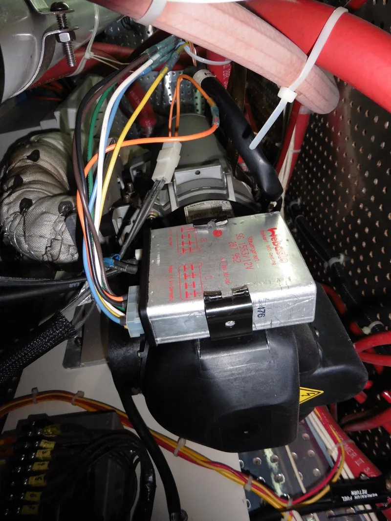 Slide: The Image of Engine compartment of 2000 Novatec Cockpit Motor Yacht with wiring and components. - 34