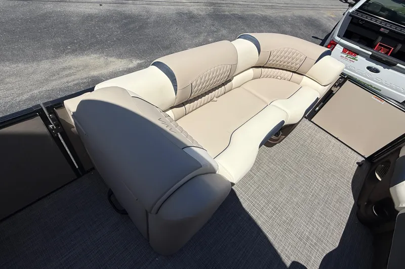Slide: The Image of Luxurious seating on 2026 Avalon 2385 Catalina Quad Lounger, Tri Toon High Performance boat. - 14