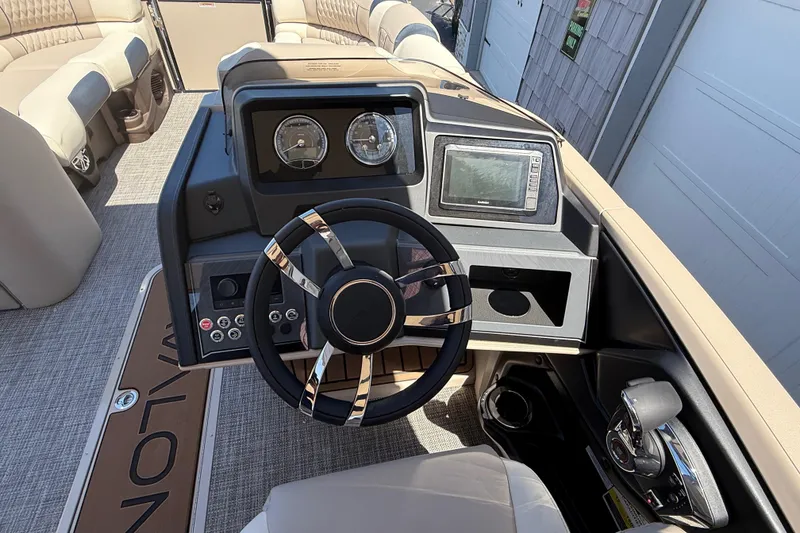 Slide: The Image of Luxurious seating on 2026 Avalon 2385 Catalina Quad Lounger, Tri Toon High Performance boat. - 25