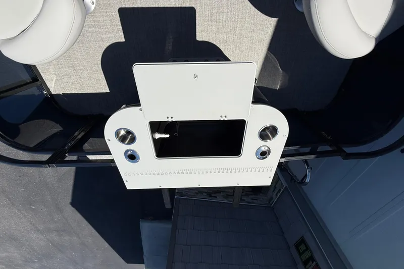 Slide: The Image of 2025 Avalon 2385 Venture 85 Rear Fish boat interior with fishing station and seating. - 25