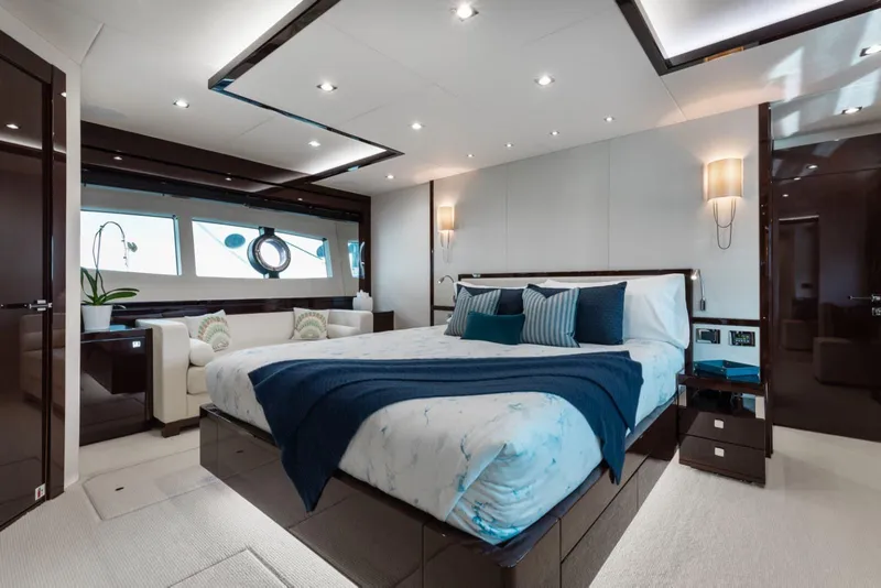 Slide: The Image of Luxurious bedroom interior of 2018 Sunseeker 95 Yacht with elegant decor and modern furnishings. - 35