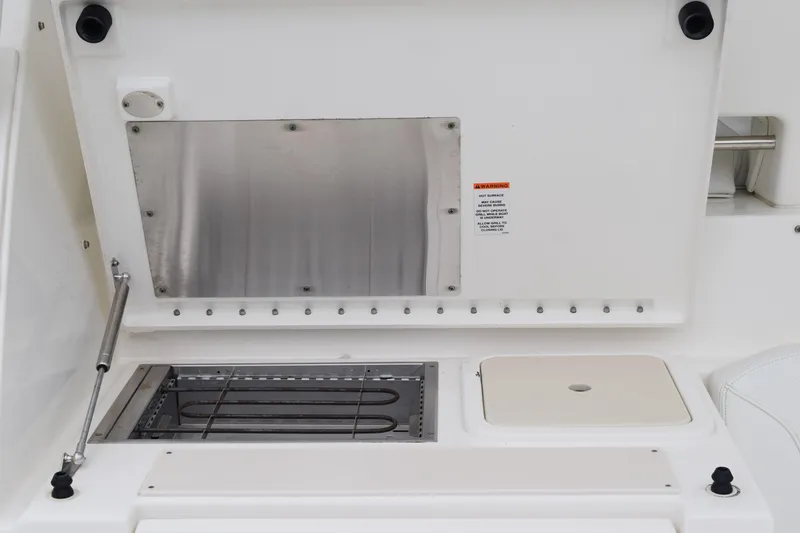 Slide: The Image of Hatch window of 2022 Pursuit OS 355 Offshore boat, partially open. - 223