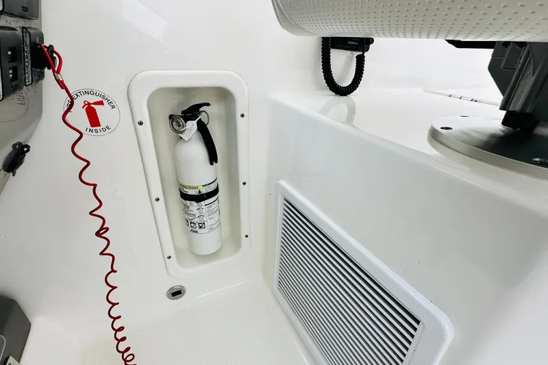 Slide: The Image of 2022 Pursuit OS 355 Offshore boat interior with camera and speaker system. - 25
