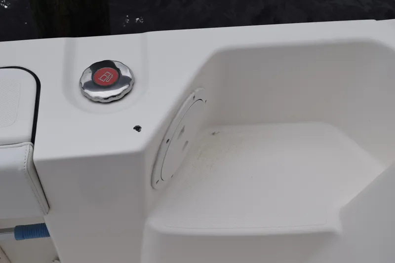 Slide: The Image of 2022 Pursuit OS 355 Offshore boat interior with "American Made" label and flag. - 75