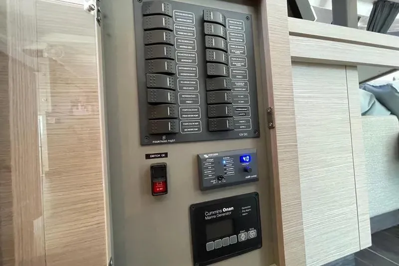 Slide: The Image of Electrical control panel on a 2022 Fountaine Pajot Astrea 42 catamaran. - 13