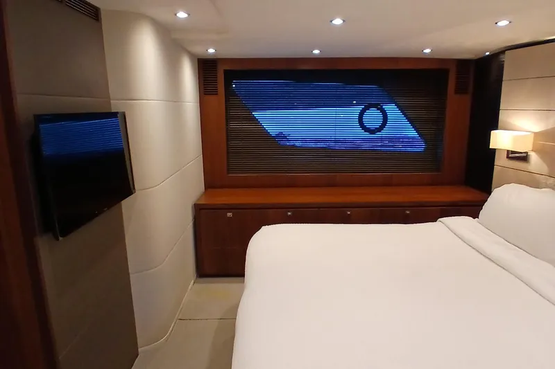 Slide: The Image of Luxurious bedroom interior of 2015 Princess V62-S yacht with modern design elements. - 18