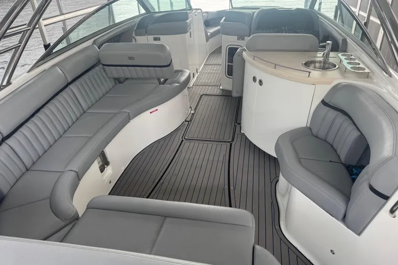 Slide: The Image of Luxurious interior of a 2022 Cobalt R35 boat with sleek seating and modern amenities. - 12