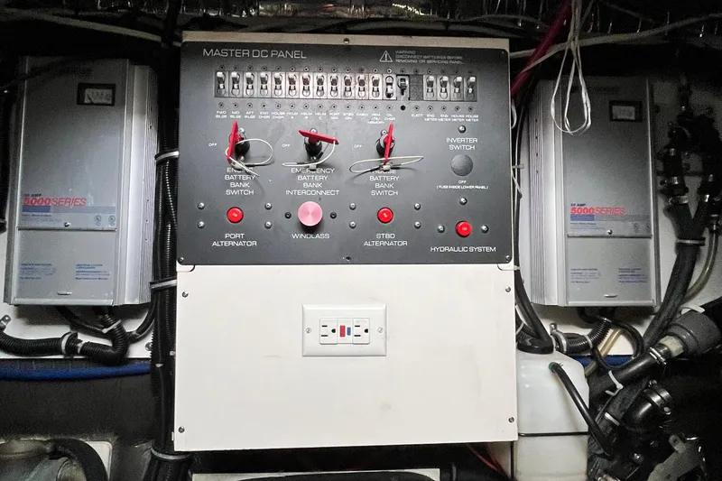 Slide: The Image of Electrical control panel on a 1999 Tiara Yachts 4000 Express boat. - 51