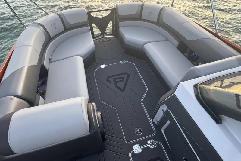 Slide: The Image of Luxurious interior of 2026 Paradigm 236 Surf boat with sleek seating and modern design. - 11