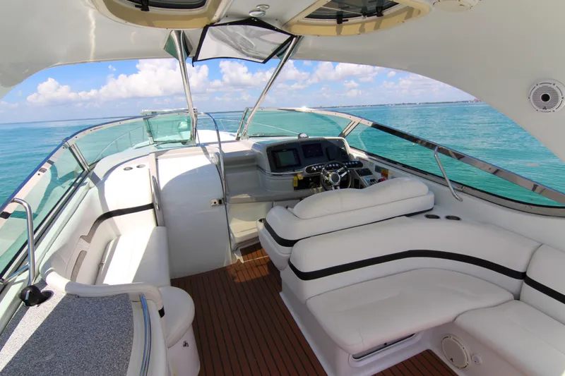 Slide: The Image of 2008 Formula 400 Super Sport yacht interior with luxurious seating and ocean view. - 13