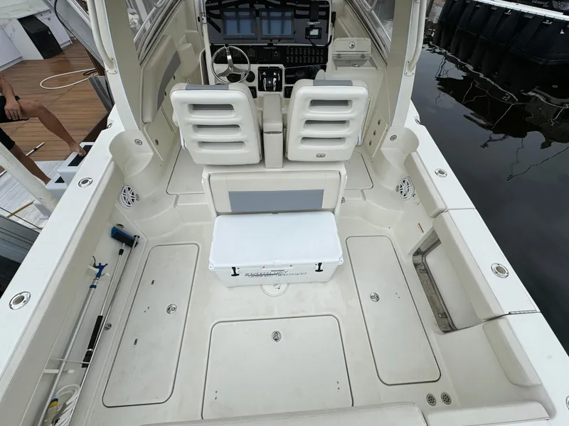 Slide: The Image of 2010 Hydra-Sports 3500 VX boat interior with seating and control panel. - 17