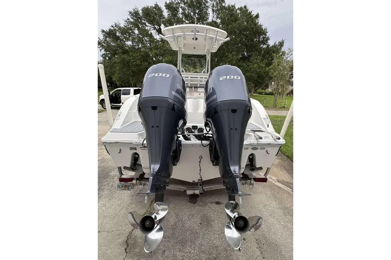 Slide: The Image of 2017 Sea Fox 266 Commander boat with dual Yamaha 200 engines, rear view. - 3