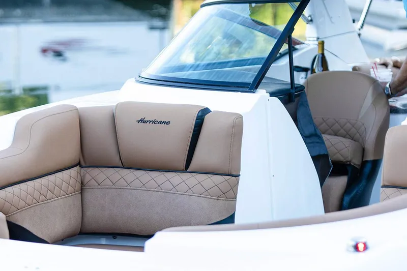 Slide: The Image of Manufacturer Provided Image: 2020 Hurricane SunDeck 191 OB boat interior with tan seating and windshield. - 12