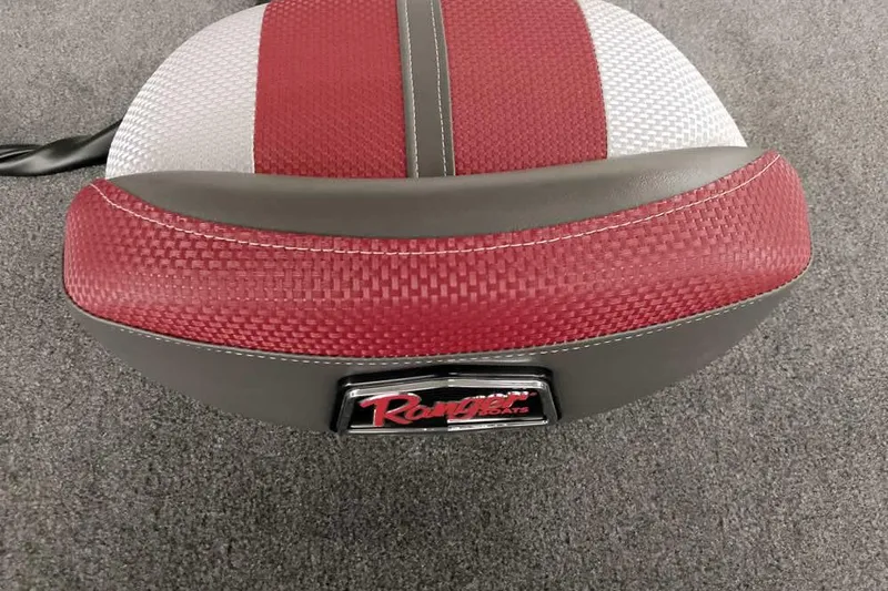 Slide: The Image of Ranger ALPHA 208 seat, 2025 model, featuring red and gray textured upholstery. - 19
