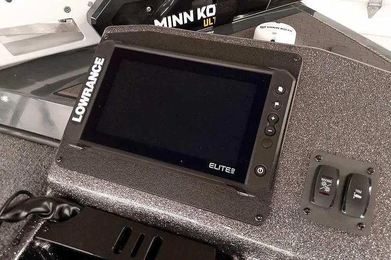 Slide: The Image of Dashboard of 2025 Ranger ALPHA 208 with Lowrance Elite display and Minn Kota controls. - 21