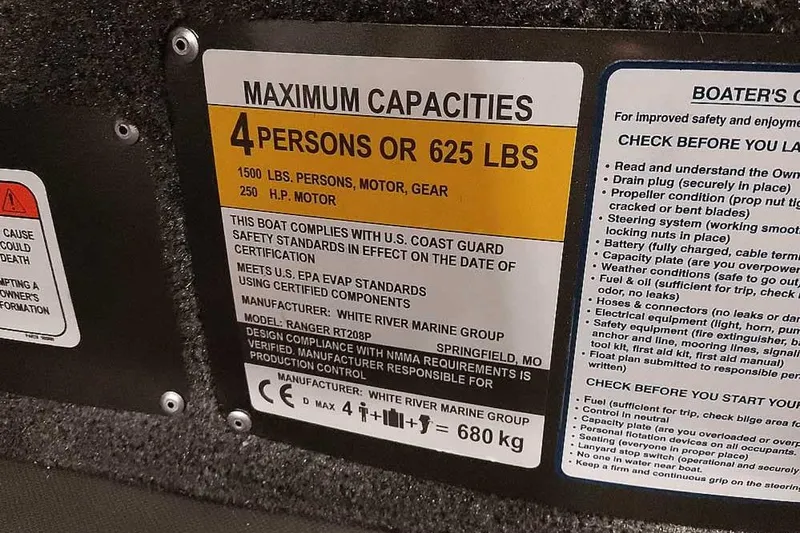 Slide: The Image of Capacity label for Ranger ALPHA 208, 2025 model, showing maximum 4 persons or 625 lbs. - 25