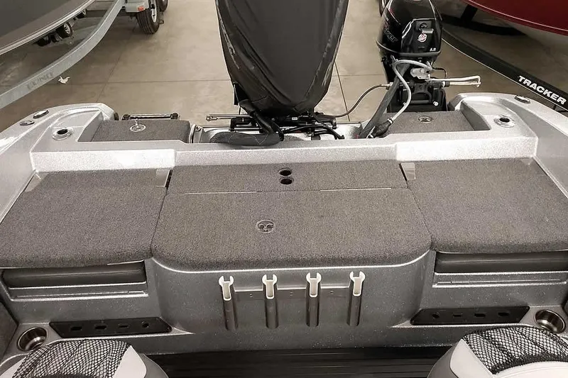 Slide: The Image of 2020 Ranger 1880MS Angler boat interior with motor and seating area. - 39