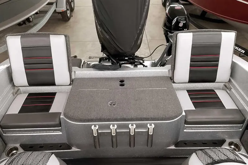 Slide: The Image of 2020 Ranger 1880MS Angler boat interior with cushioned seating and storage compartments. - 40