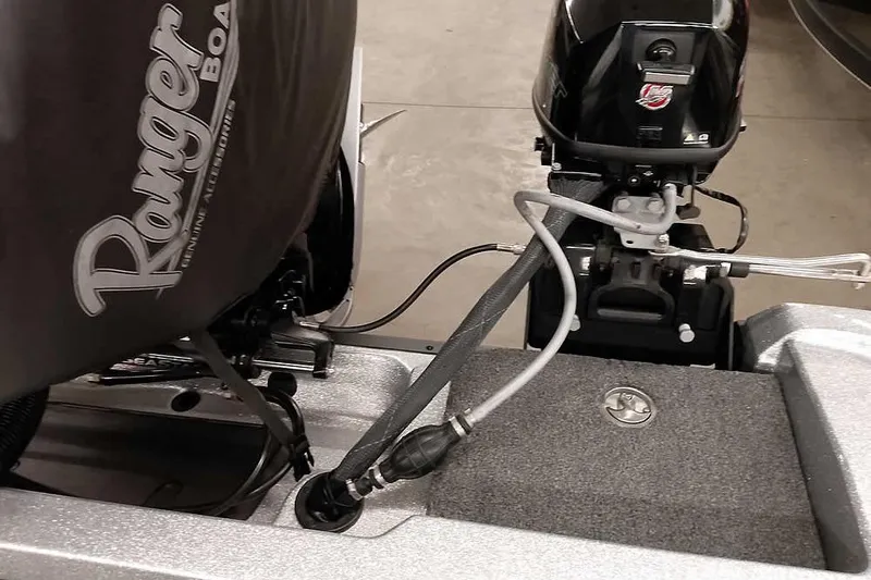 Slide: The Image of 2020 Ranger 1880MS Angler boat engine and deck detail. - 44