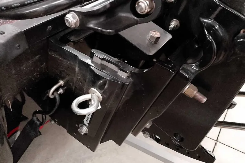 Slide: The Image of 2022 Nitro Z19 SC boat engine mount with metal components and bolts. - 16