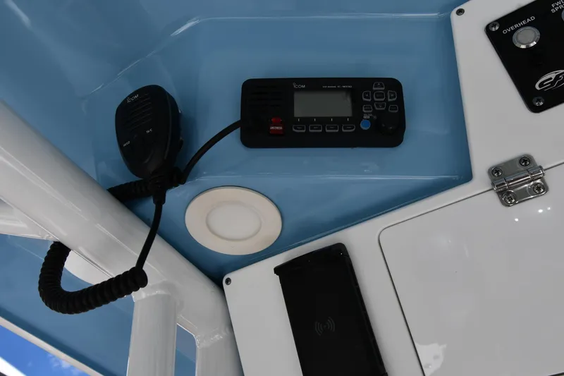 Slide: The Image of 2022 Sea Fox 268 Commander boat interior with radio and speaker system. - 19