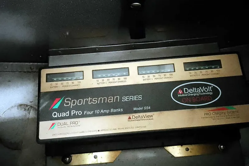 Slide: The Image of DeltaVolt Sportsman Series Quad Pro battery charger in a 2016 Lund 2075 Pro Guide boat. - 21