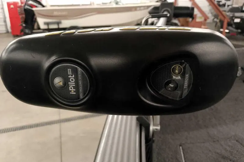 Slide: The Image of Close-up of i-Pilot GPS trolling system on 2016 Lund 2075 Pro Guide boat. - 9