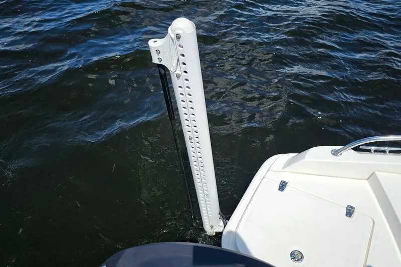 Slide: The Image of 2018 Boston Whaler 210 Dauntless with power pole in water. - 36