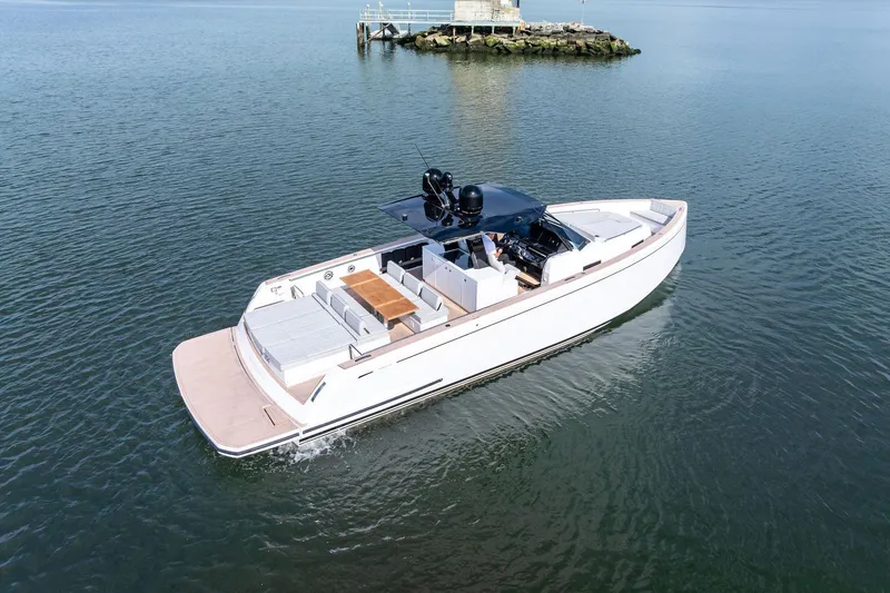 Slide: The Image of 2024 Pardo Yachts P43 cruising on calm waters, showcasing sleek design and luxury features. - 4