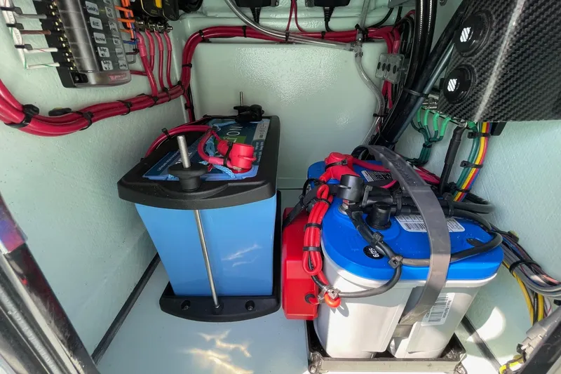 Slide: The Image of Electrical system of 2026 Chittum Skiffs Islamorada 18 with battery and wiring setup. - 31