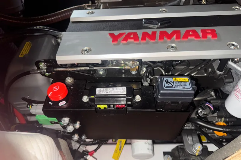 Slide: The Image of Yanmar engine in 2023 Beneteau Oceanis 40.1 sailboat, showcasing detailed components. - 17
