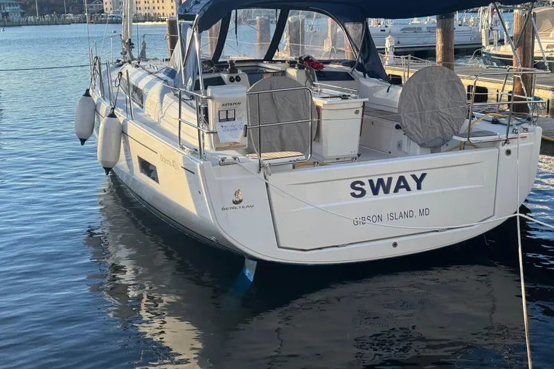 Slide: The Image of 2023 Beneteau Oceanis 40.1 yacht named "Sway" docked at Gibson Island, MD. - 4