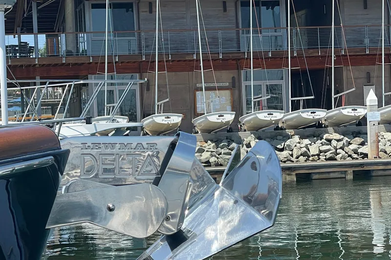 Slide: The Image of Hinckley Talaria 43 Motoryacht 2017 with Lewmar Delta anchor at marina. - 48