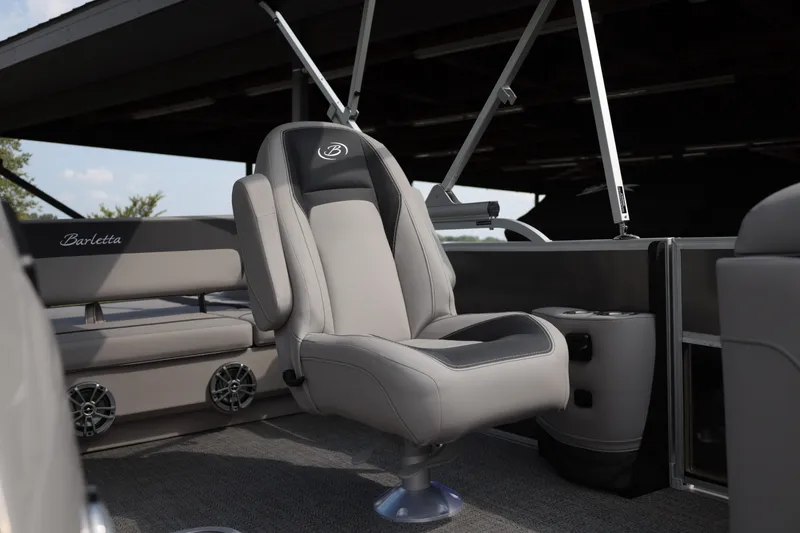 Slide: The Image of Luxury seating on 2026 Barletta ARIA 22UC pontoon boat, featuring sleek design and comfort. - 11