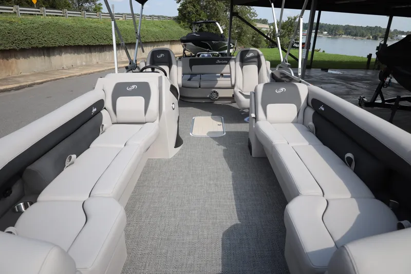 Slide: The Image of 2026 Barletta ARIA 22UC pontoon boat with spacious seating and modern design. - 7