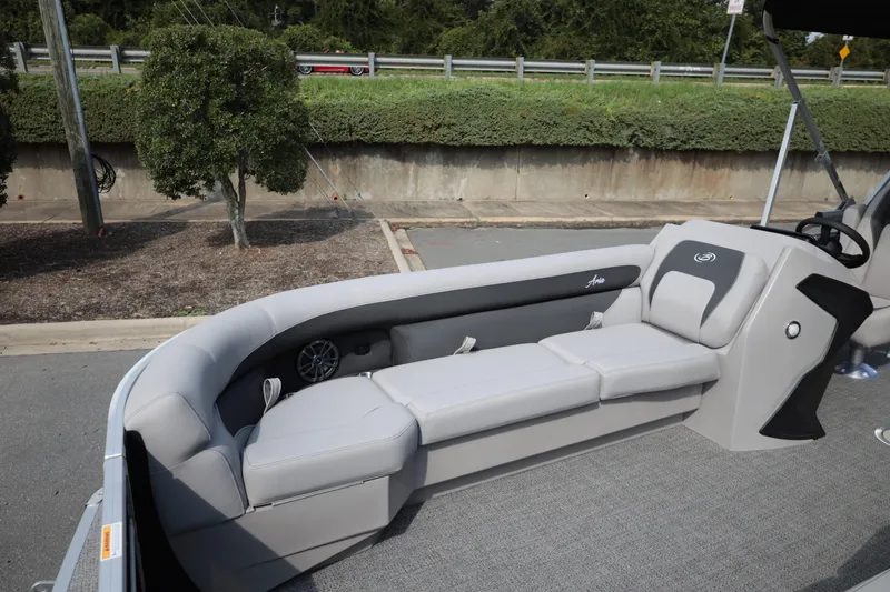 Slide: The Image of 2026 Barletta ARIA 22UC pontoon boat interior with plush seating and modern design. - 9