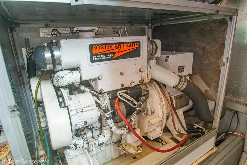 Slide: The Image of Northern Lights diesel engine in 1986 Ponderosa 47 boat, showcasing power system components. - 72